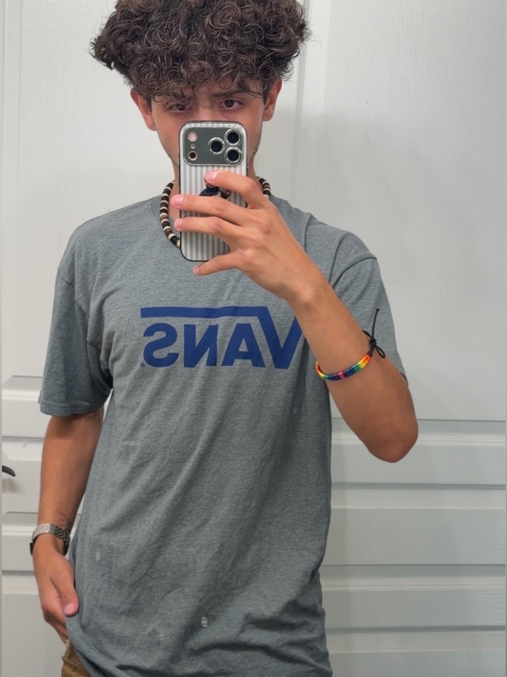 Vans Heather Gray Tee with Blue Logo